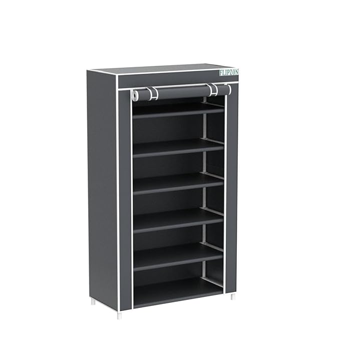 6 Rack Collapsible Wardrobe Cabinet | Portable Clothes Organizer & Shoe Rack | Multi-Purpose Storage Closet with Zipper