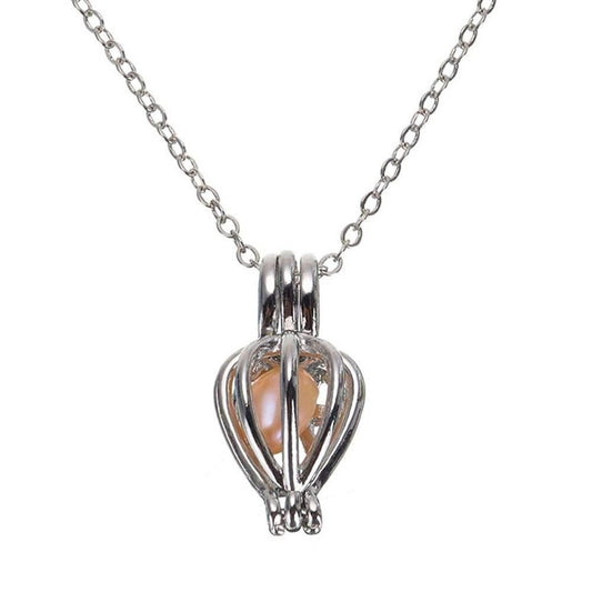 Handicraft Metal Wish Love Pearl in Oyster Pendant Necklace