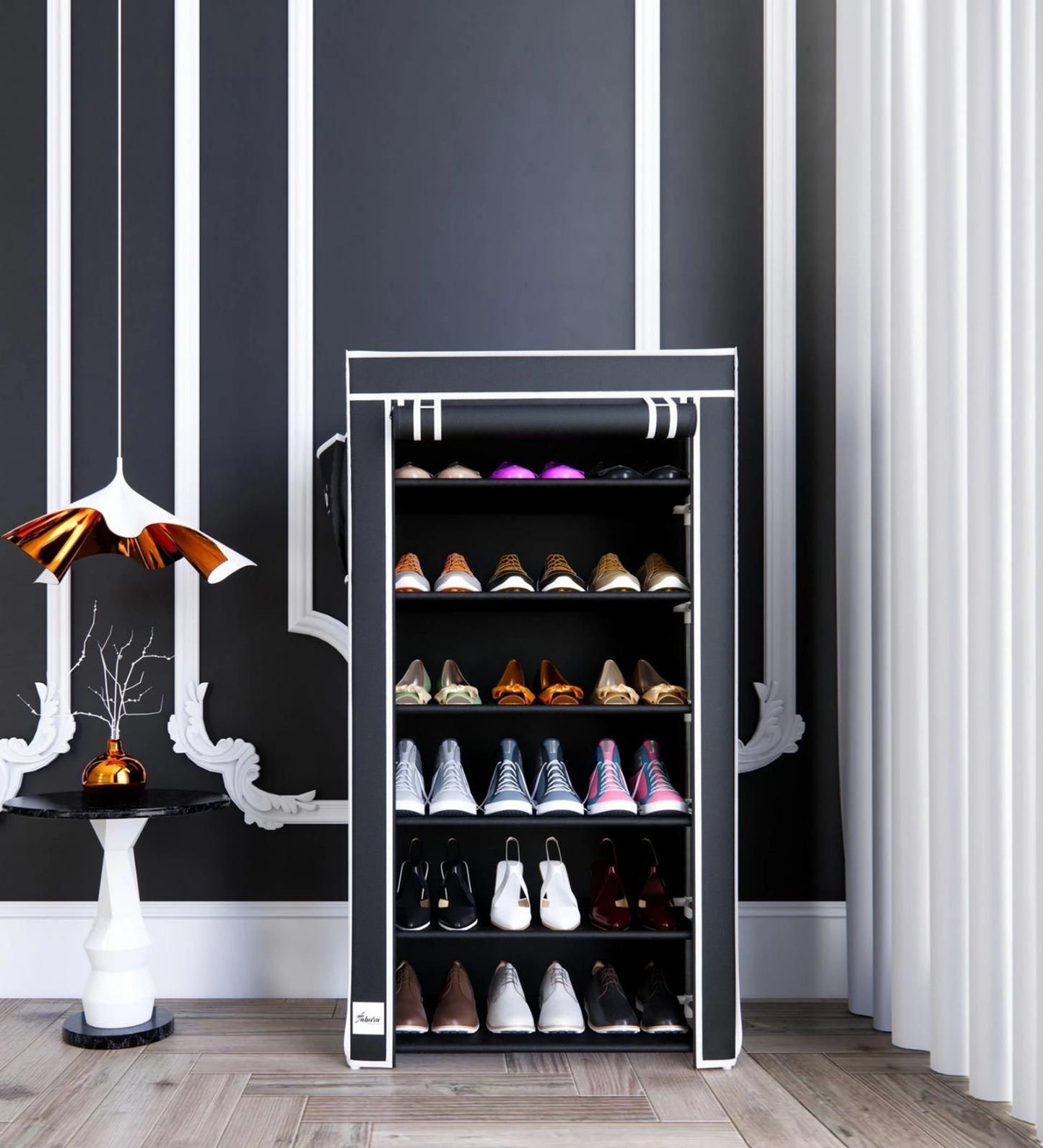 6 Rack Collapsible Wardrobe Cabinet | Portable Clothes Organizer & Shoe Rack | Multi-Purpose Storage Closet with Zipper